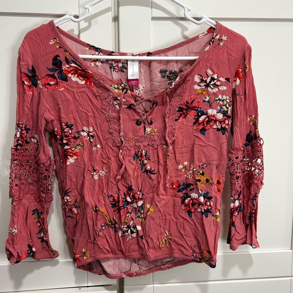 Floral Pink Lace-Up Women's Top